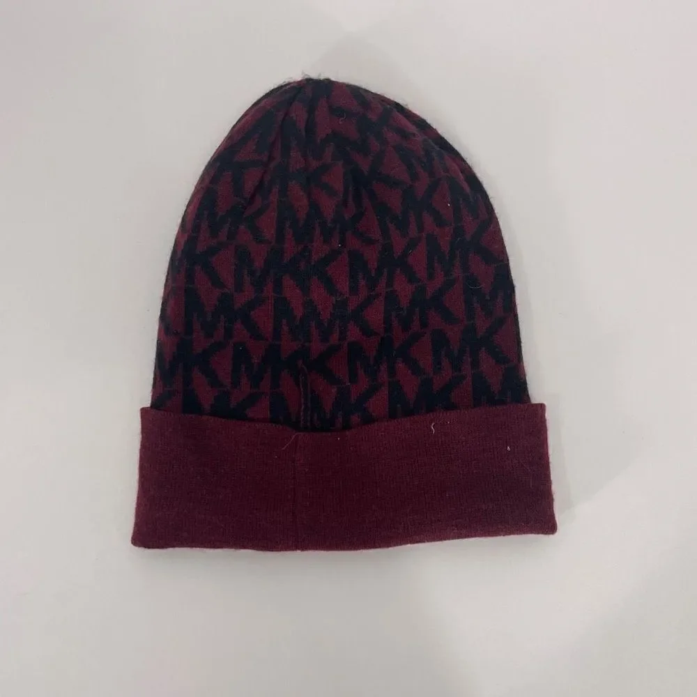 Michael Kors Maroon Logo Monogram Winter‎ Cuffed Hat